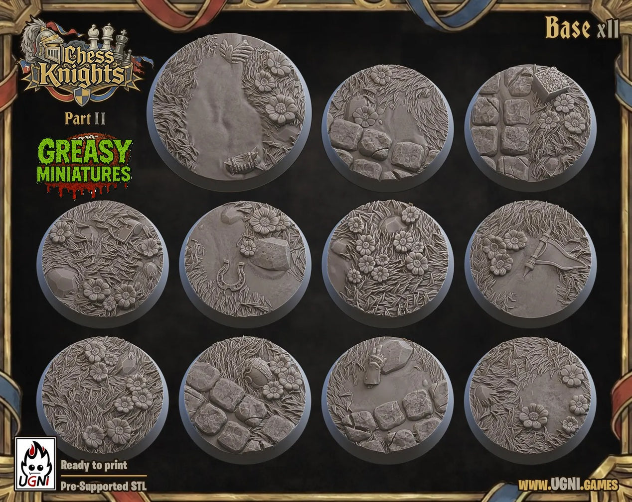 Stone/Grass Resin Printed Bases Designed By Ugni Miniatures