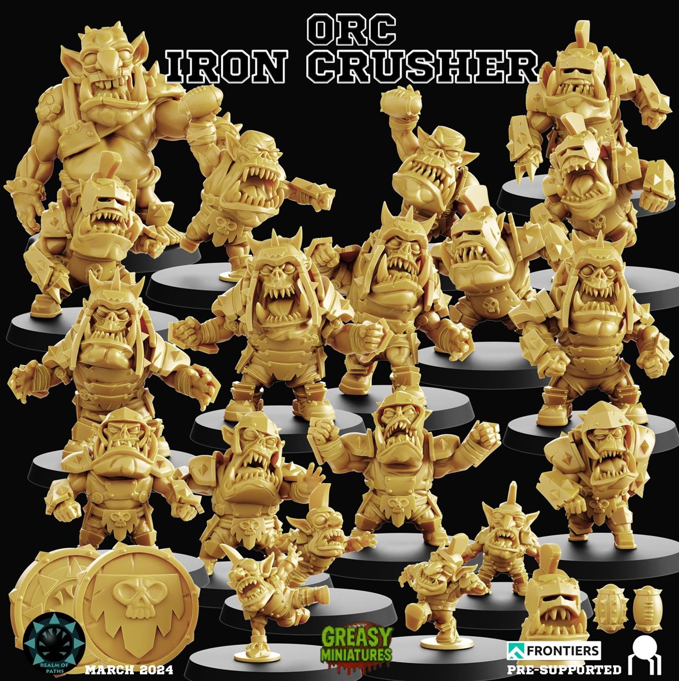 Chibi - Orc - Iron Crushers - Fantasy Football Team - Proxy - Miniatures by Realm of Paths
