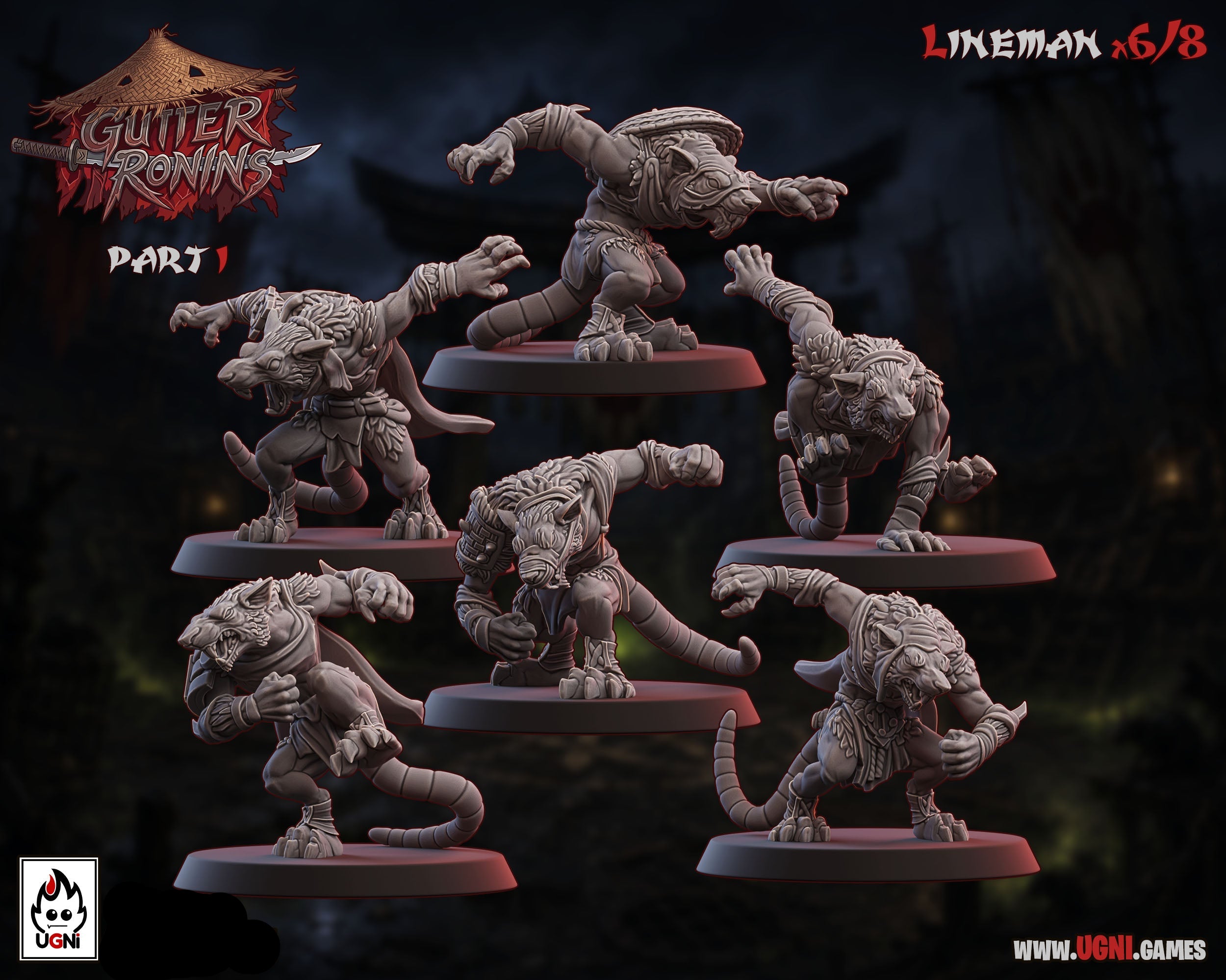 Gutter Ronins - Ratmen Team - Tabletop Wargaming Team - Ugni Miniatures