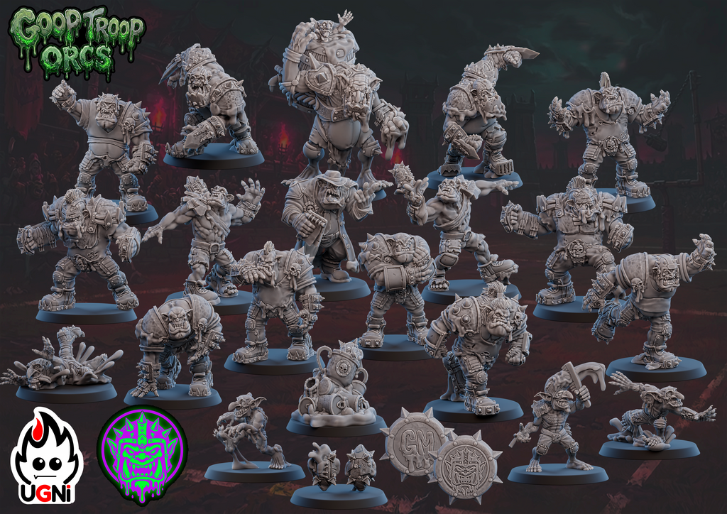 The Goop Troop - Orc Team - Greasy Miniatures X Ugni Miniatures Collaboration
