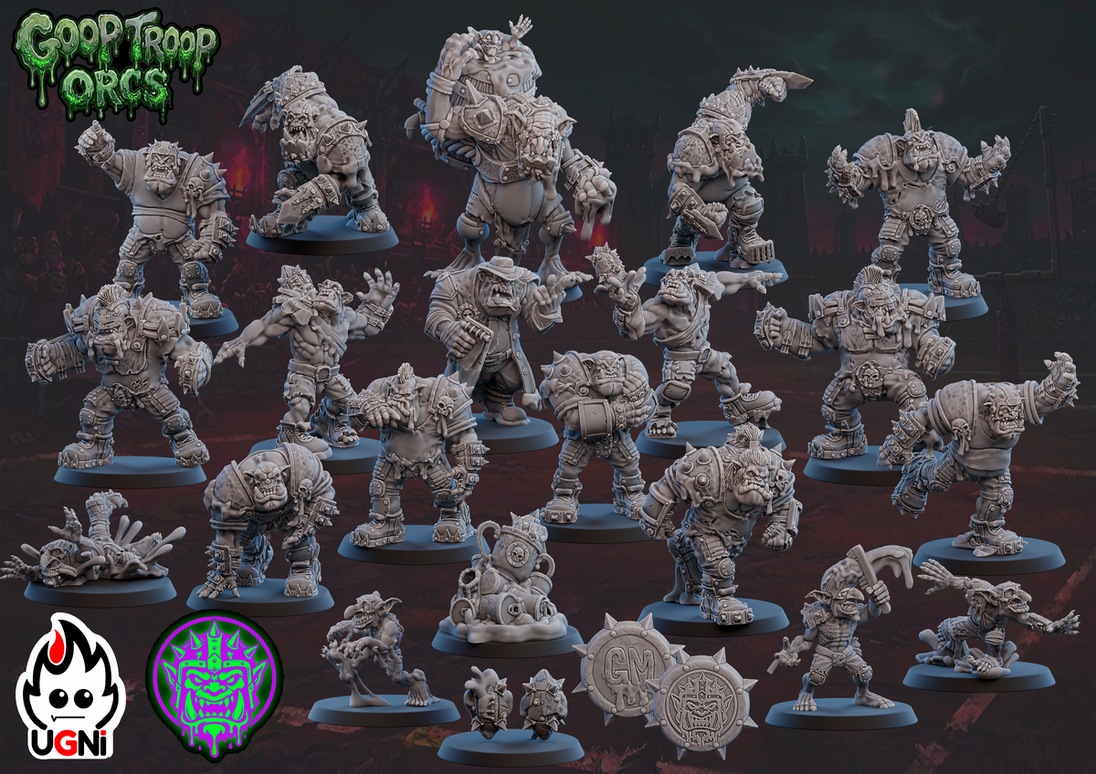 The Goop Troop - Orc Team - Greasy Miniatures X Ugni Miniatures Collaboration