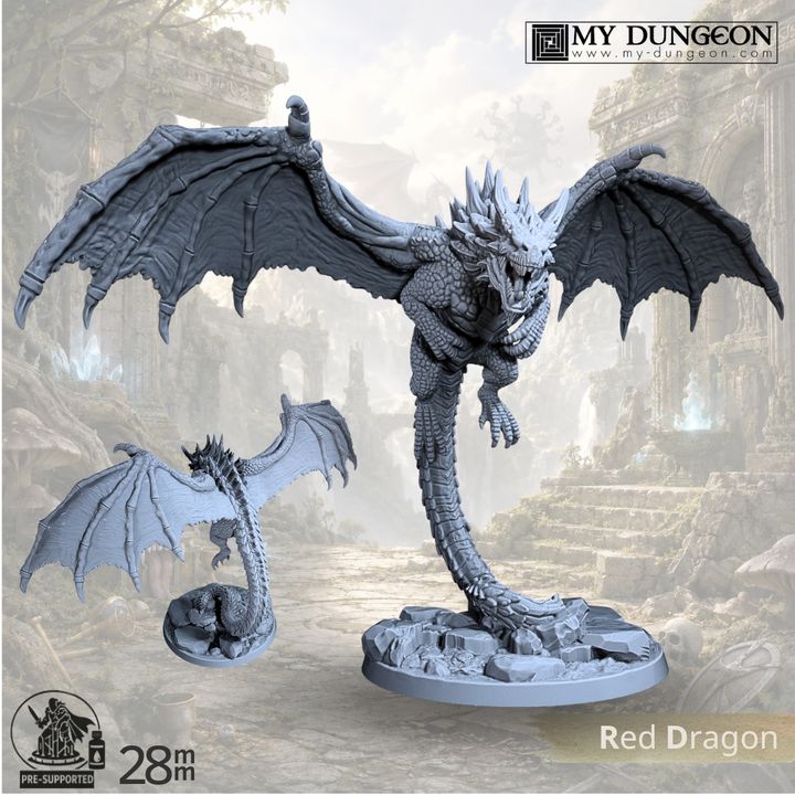 Red Dragon Adult - 28mm Scale - By My Dungeon