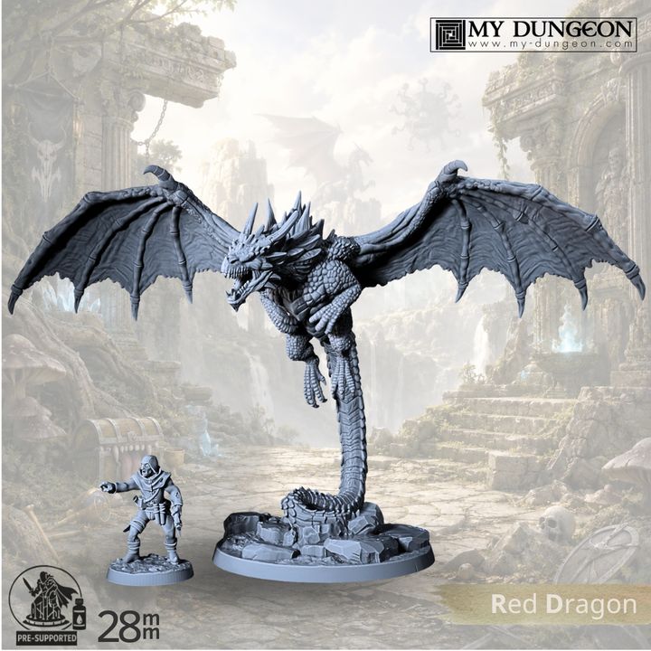 Red Dragon Adult - 28mm Scale - By My Dungeon